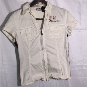 Harley-Davidson zip front white short sleeve shirt womens medium H-D motorcycles